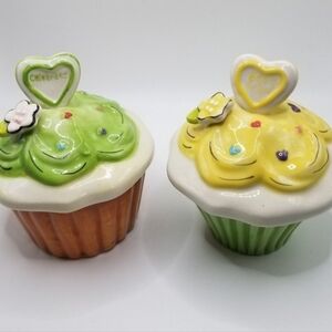 2pc Blue Sky Clay Works by Heather Goldminc Cupcake Trinket Boxes